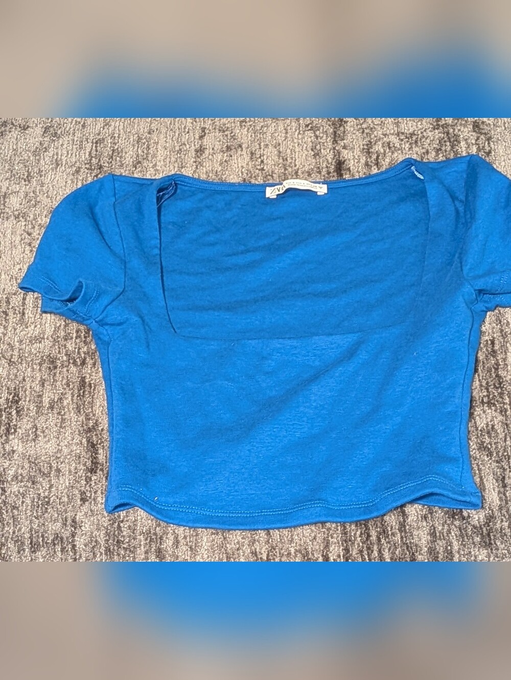 Zara, Blue, Short Sleeve, Square Neck, Cropped Top - Ladies Size Small
